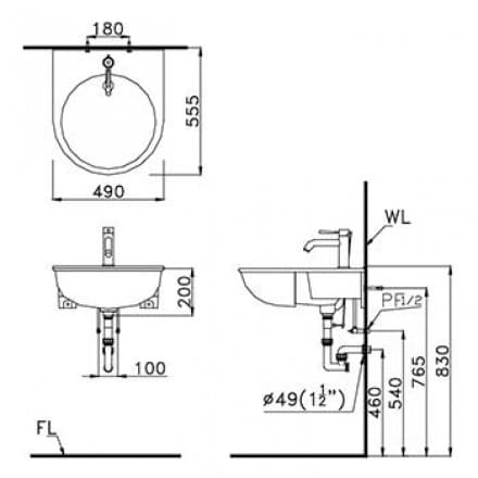 Bản vẽ kỹ thuật Chậu Rửa Lavabo Bán Dương Caesar LF5302 