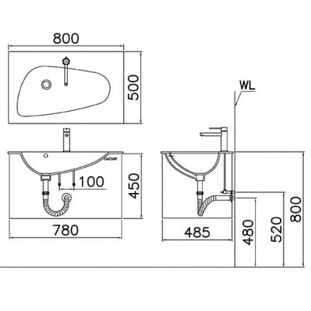 Bản vẽ kỹ thuật Chậu Rửa Mặt Âm Bàn Caesar LF5128 