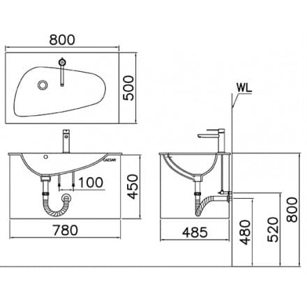 bản vẽ kỹ thuật Bộ tủ chậu lavabo Caesar EH05017AV