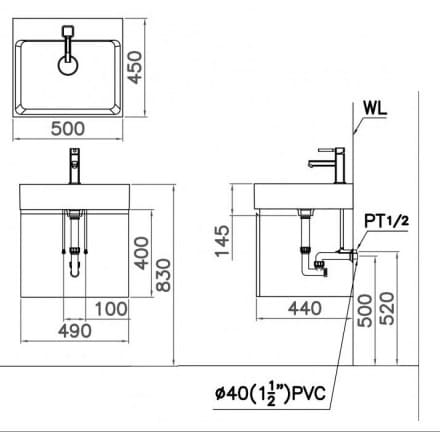 bản vẽ kỹ thuật Bộ tủ chậu lavabo Caesar EH05017AV