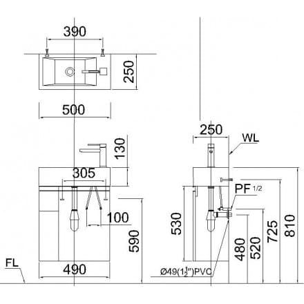 bản vẽ kỹ thuật Bộ tủ chậu lavabo Caesar EH05017AV