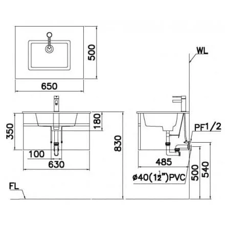 bản vẽ kỹ thuật Bộ tủ chậu lavabo Caesar EH05017AV