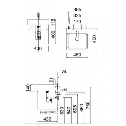 bản vẽ kỹ thuật Bộ tủ chậu lavabo Caesar EH05017AV