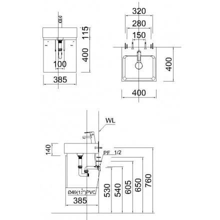 bản vẽ kỹ thuật Bộ tủ chậu lavabo Caesar EH05017AV