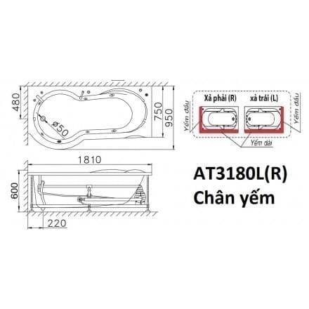 Bản vẽ kỹ thuật bồn tắm góc đơn Caesar AT5132