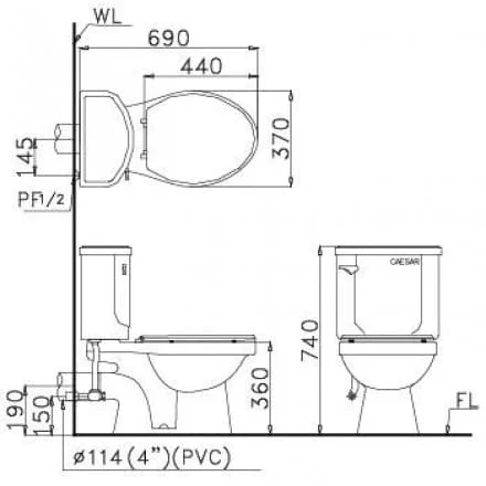 bản vẽ Bồn Cầu Xổm Caesar CS1230 