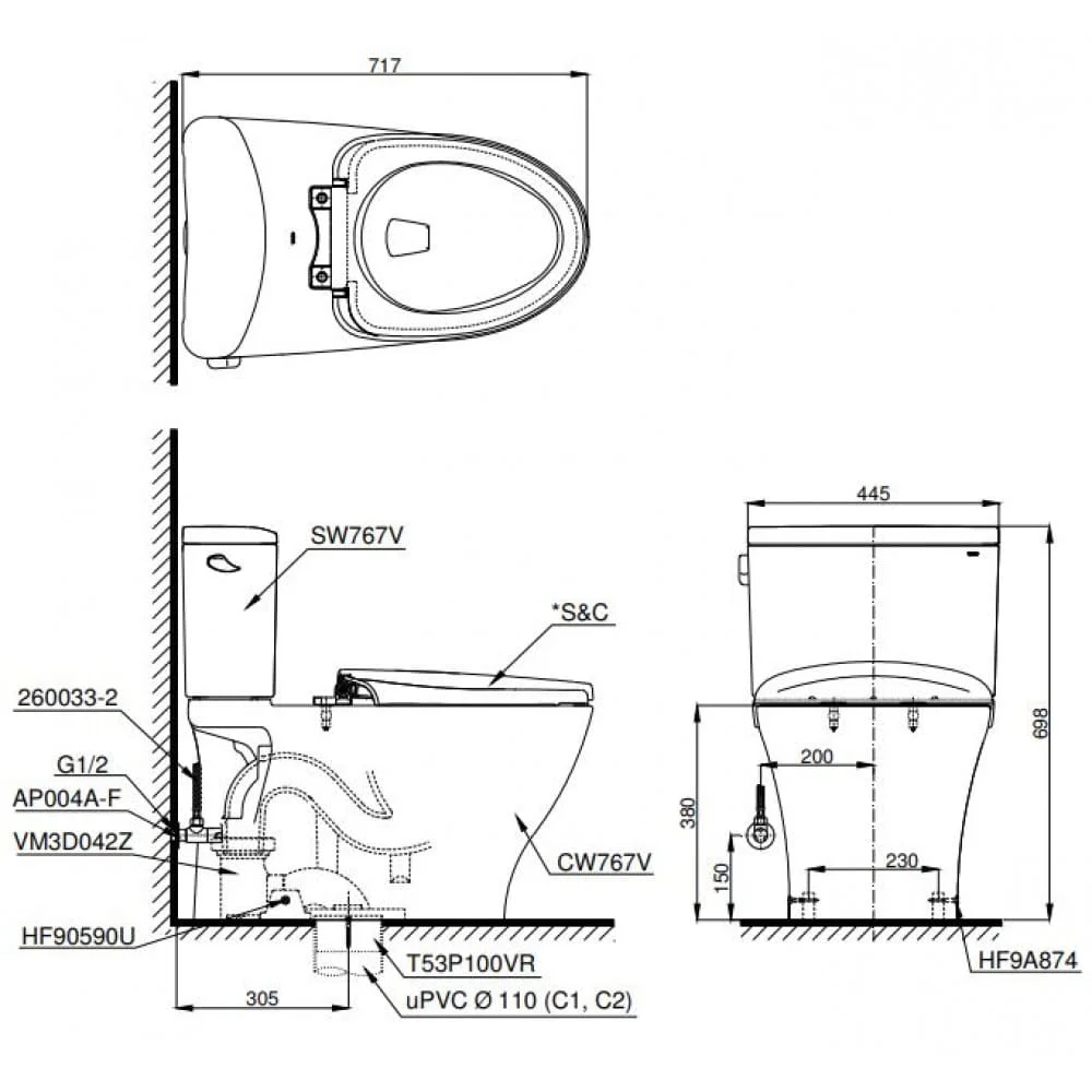 Bàn Cầu 2 khối TOTO CS767T8: