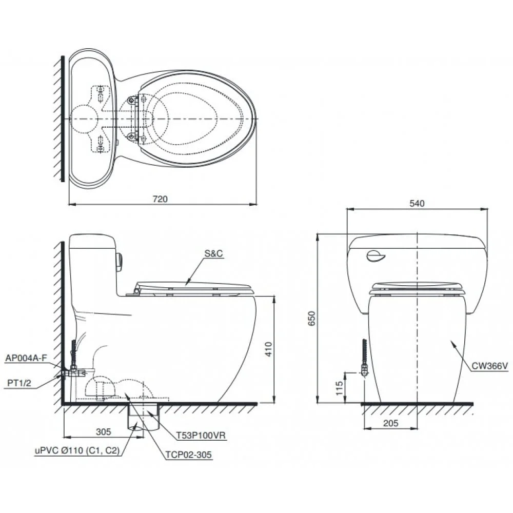 Bàn Cầu 1 khối TOTO MS366T7:
