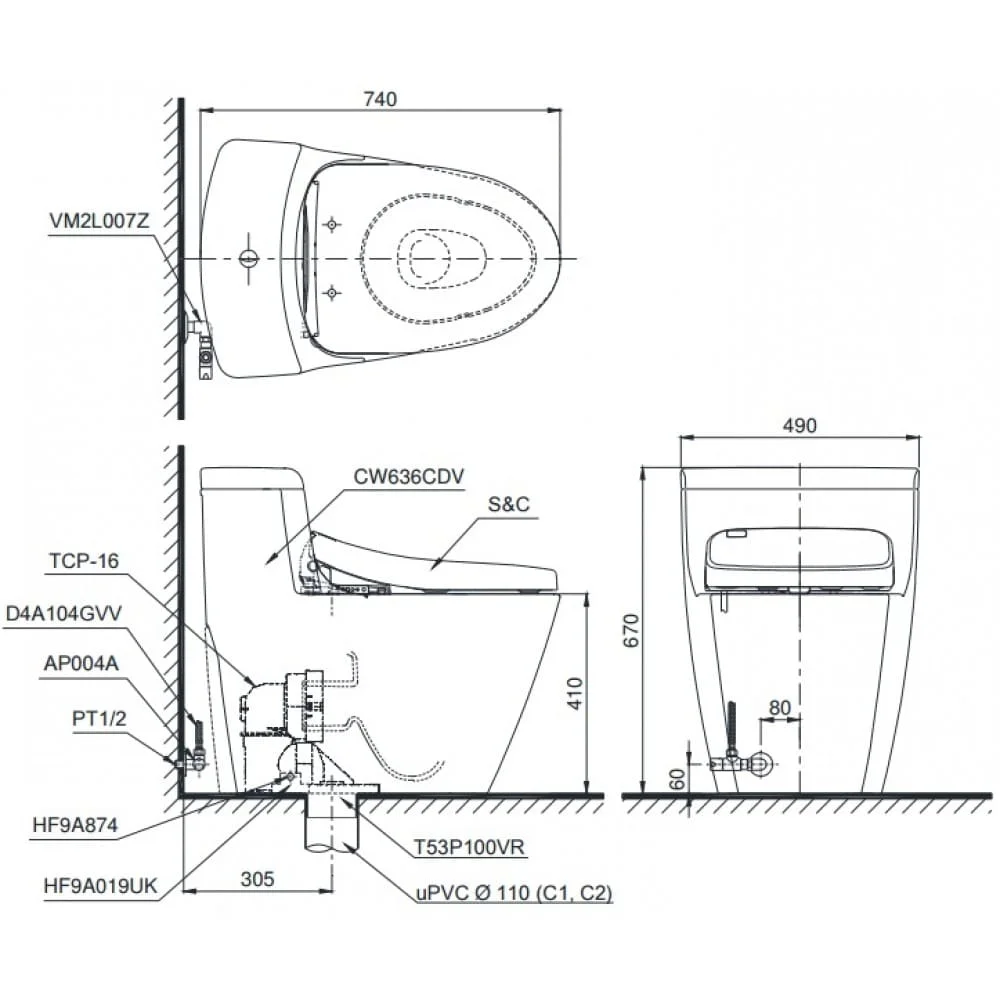 Bàn Cầu 1 khối TOTO MS636DT2