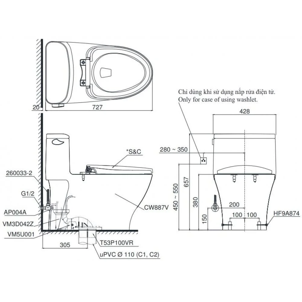 Bàn Cầu 1 khối TOTO MS887T8
