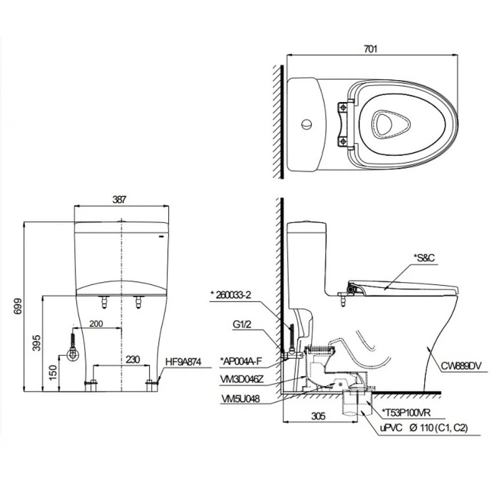 Bàn Cầu 1 khối TOTO MS889DT8