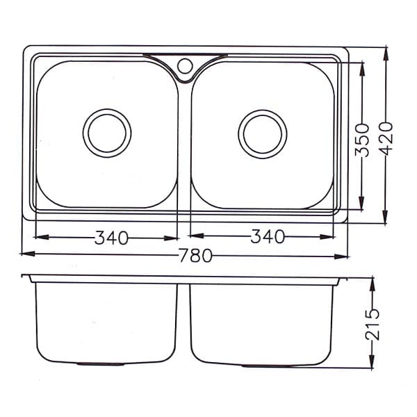 Bản vẽ kỹ thuật Chậu rửa bát Tân Á xuất khẩu Rossi RE-62
