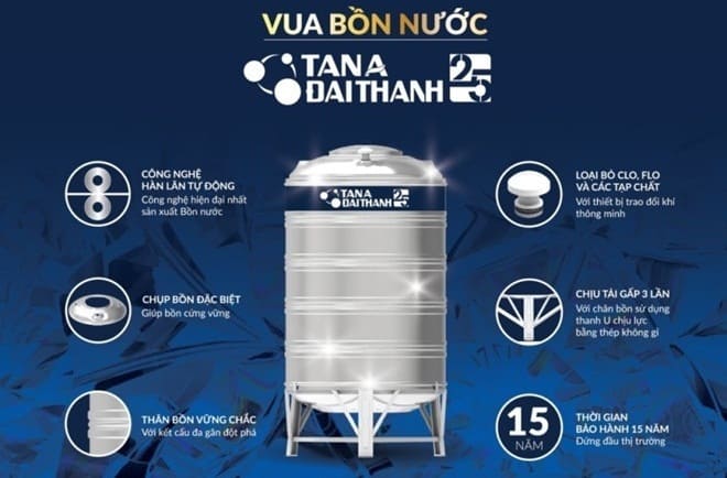 Bồn Nước Inox Vigo SUS 316 Đại Thành 1500L Đứng 