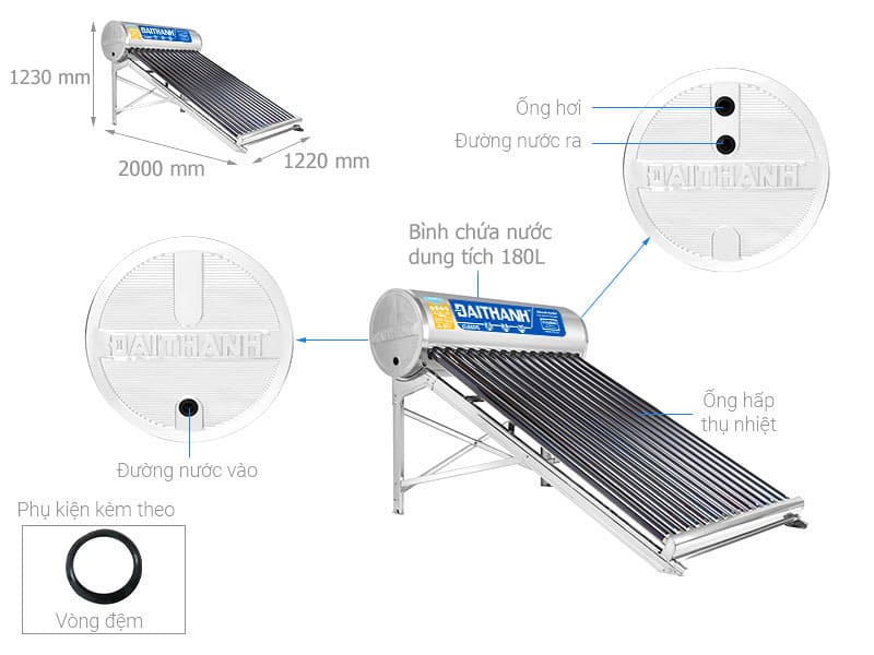 Máy Nước Nóng Năng Lượng Mặt Trời Đại Thành 180 Lít Classic 70-12