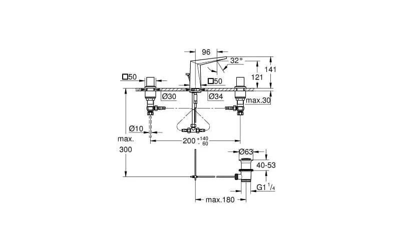 Bản vẽ kỹ thuật Vòi Bồn Tắm Đặt Sàn bóng Grohe 23318DA0