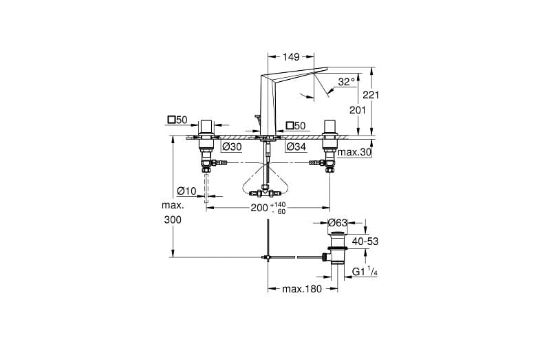 Bản vẽ kỹ thuật Vòi Bồn Tắm Đặt Sàn bóng Grohe 23318DA0