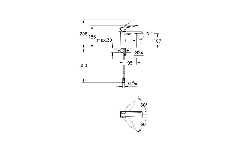 Bản vẽ kỹ thuật Vòi Bồn Tắm Đặt Sàn bóng Grohe 23318DA0