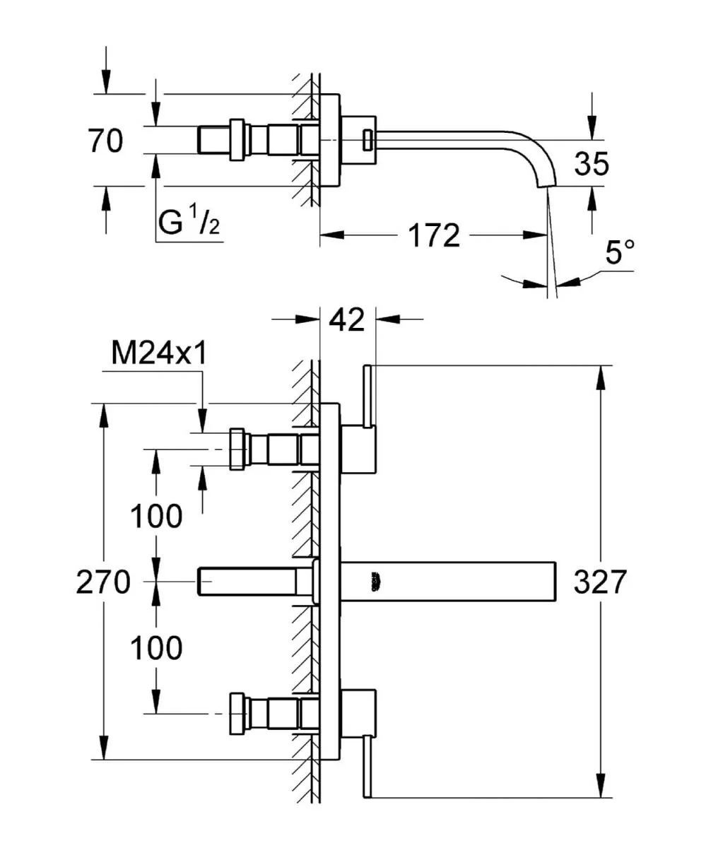 Bản vẽ kỹ thuật Vòi Bồn Tắm Đặt Sàn bóng Grohe 23318DA0