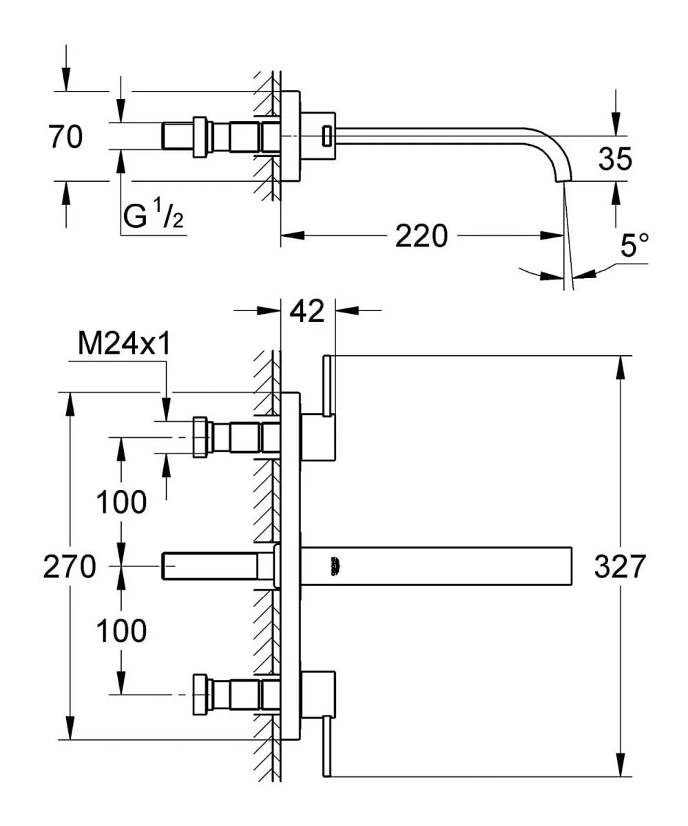Bản vẽ kỹ thuật Vòi Bồn Tắm Đặt Sàn bóng Grohe 23318DA0
