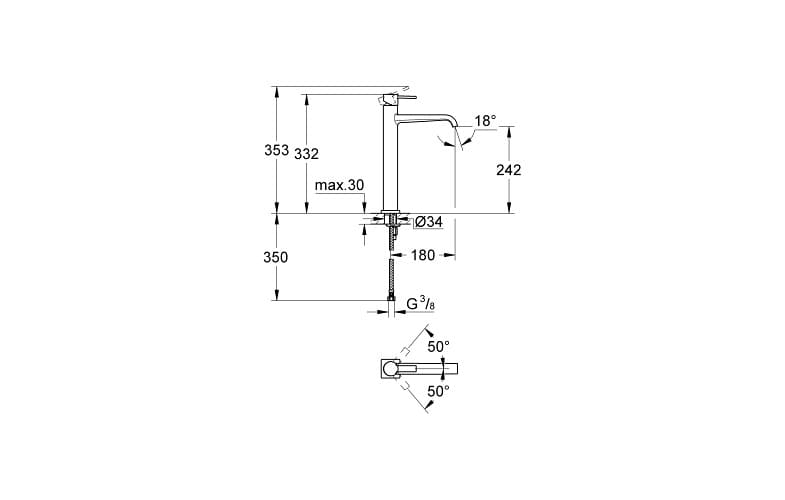 Bản vẽ kỹ thuật Vòi Bồn Tắm Đặt Sàn bóng Grohe 23318DA0