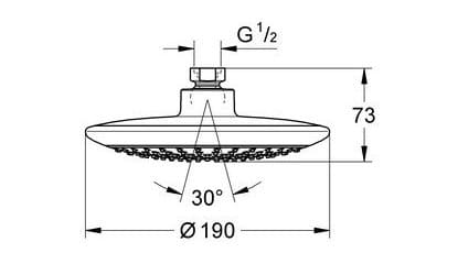 Bản vẽ kỹ thuật Bát sen nóng lạnh gắn trần Grohe 27373000