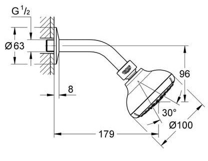 Hình ảnh bản vẽ kỹ thuật Bát sen nóng lạnh gắn trần Grohe 27870000: