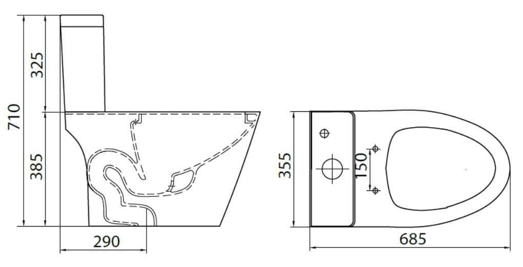 Bản vẽ kỹ thuật bàn cầu 1 khối Saguaro Adelio nắp rơi êm