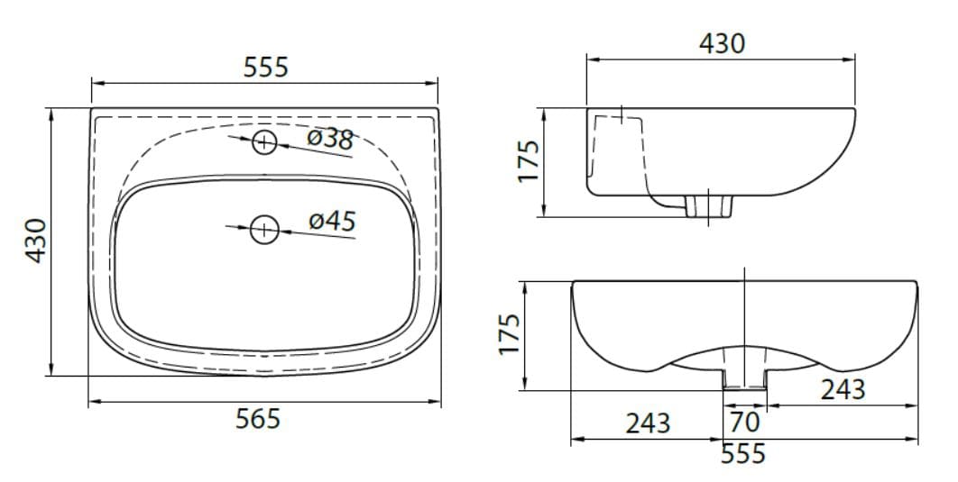 Bản vẽ chậu rửa mặt Ceravi CB102