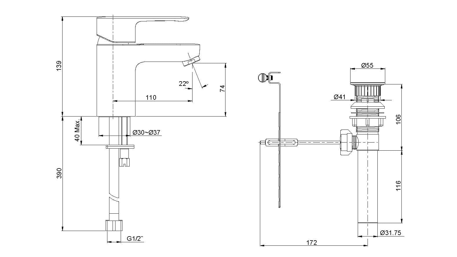 Bản vẽ kỹ thuật vòi lavabo Kohler July-K-16027T-B4-BN