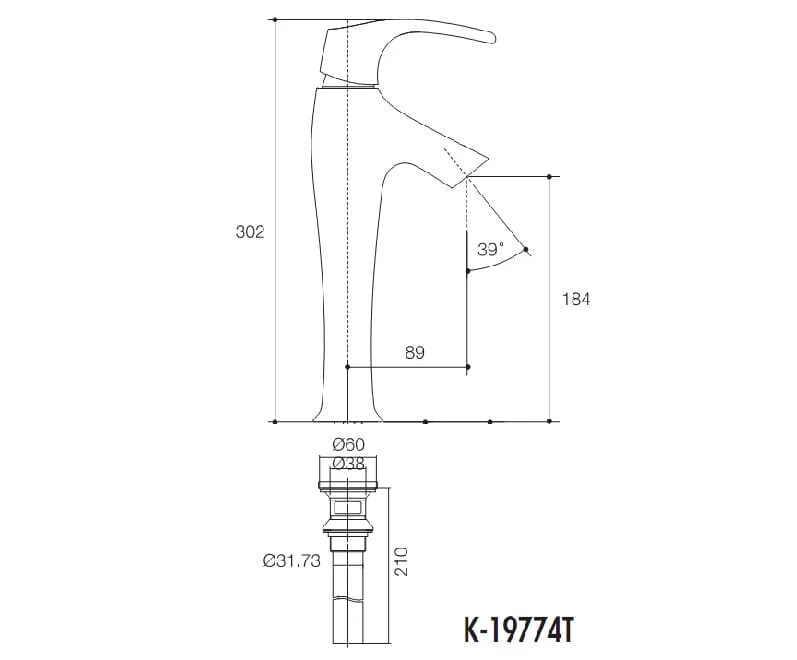 Bản vẽ kỹ thuật vòi lavabo Kohler Symbol K-19774T-CP