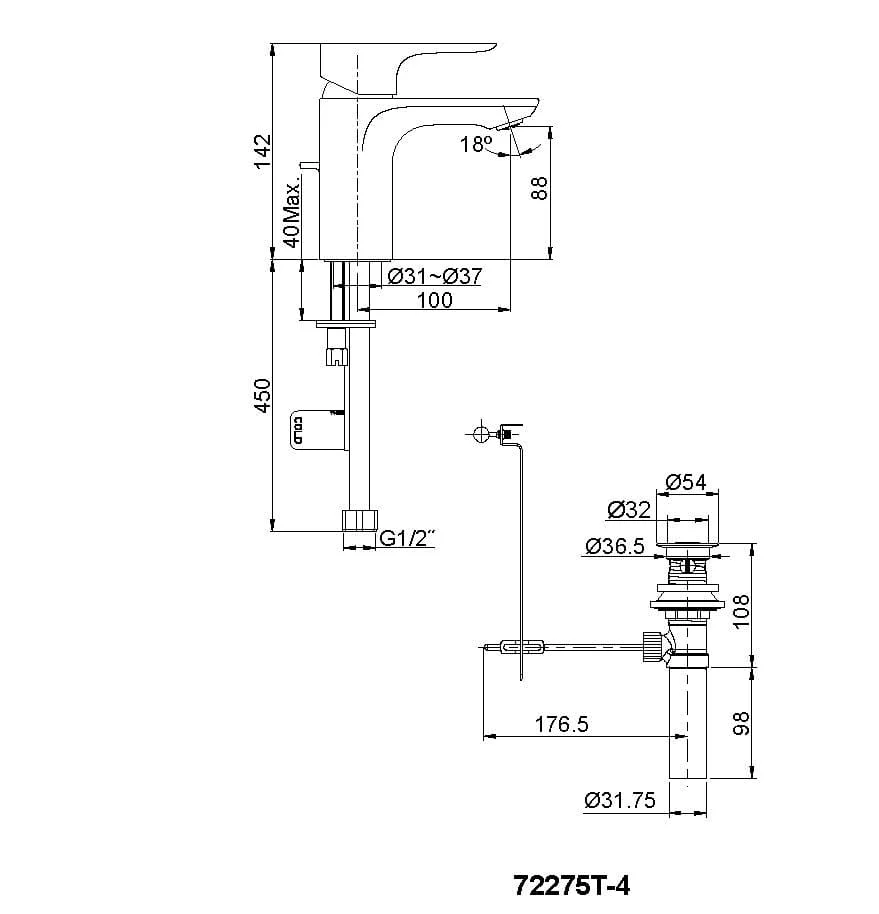 Bản vẽ kỹ thuật vòi lavabo Kohler Aleo-K-72275T-4-CP