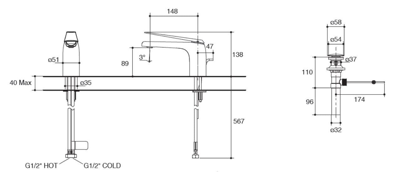 Bản vẽ kỹ thuật vòi lavabo Kohler Avid K-97345T-4-CP