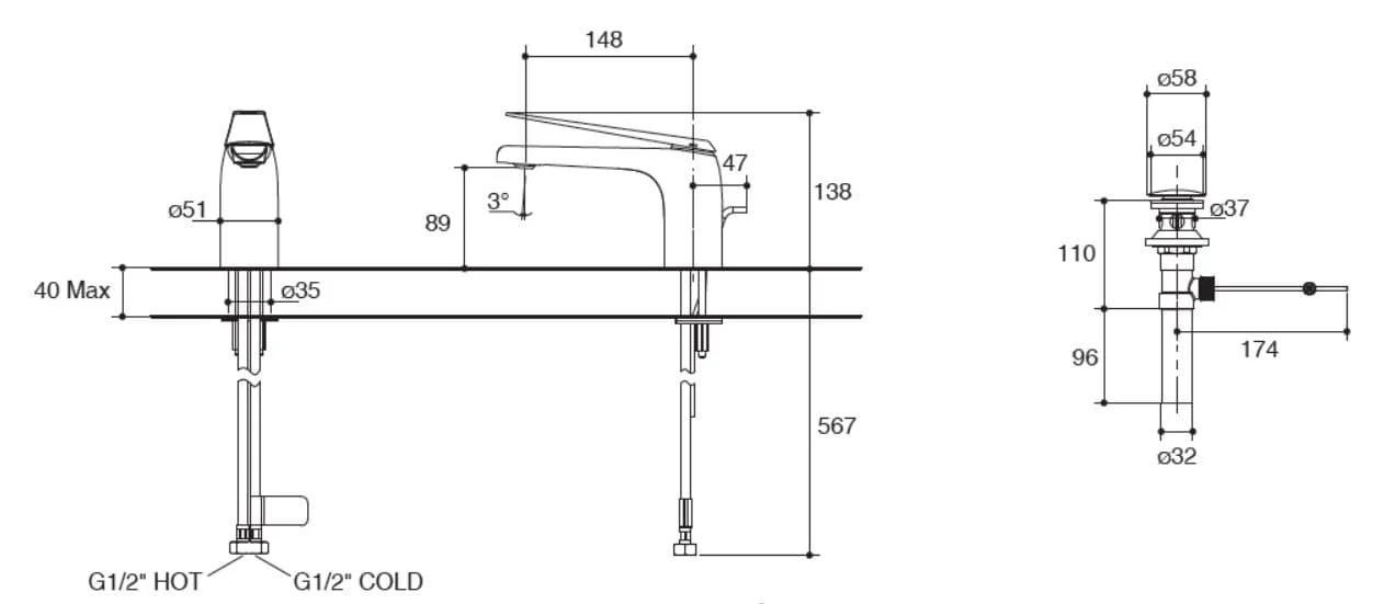 Bản vẽ kỹ thuật vòi lavabo Kohler Avid K-97345T-4-CP