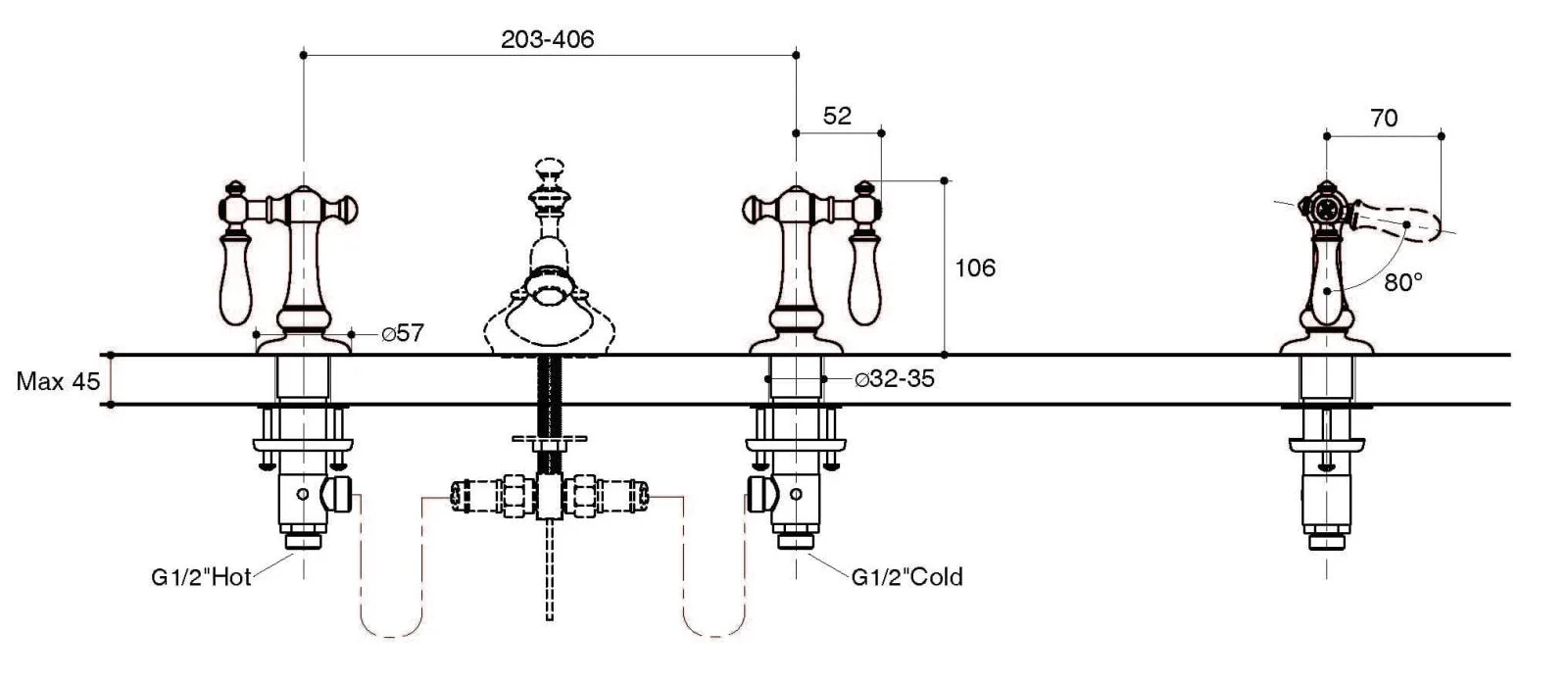 Bản vẽ kỹ thuật tay vòi bồn tắm Kohler Artifacts K-98068T-9M-CP