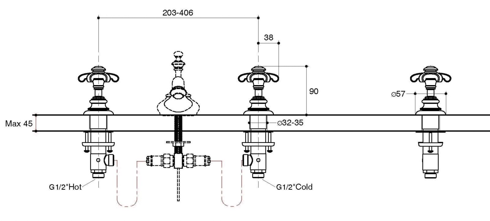 Bản vẽ kỹ thuật tay vòi bồn tắm Kohler Artifacts K-98068T-3M-CP Chrome bóng