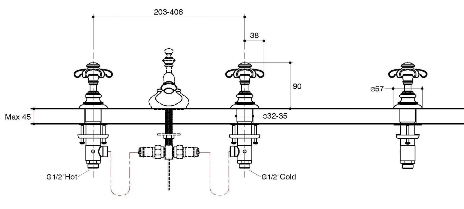 Bản vẽ kỹ thuật tay vòi bồn tắm Kohler Artifacts K-98068T-3M-CP Chrome bóng