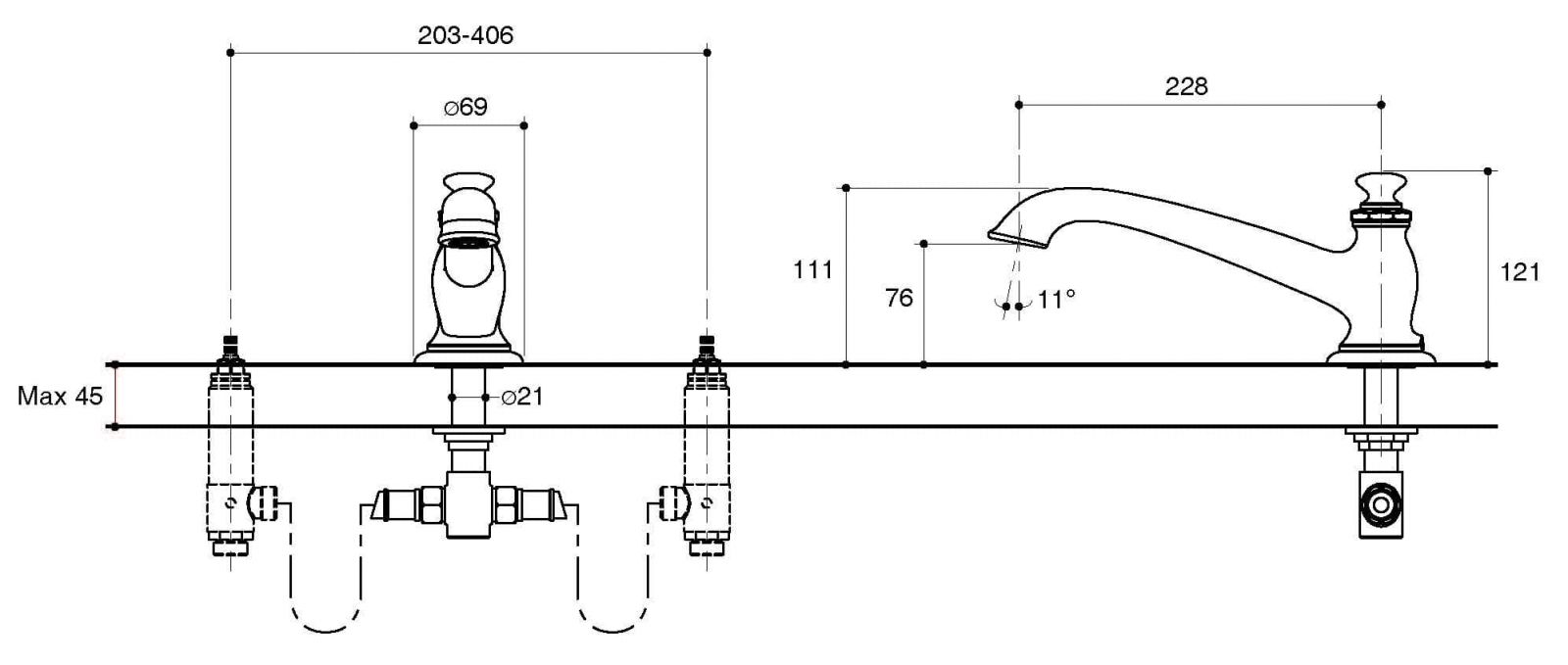 Bản vẽ kỹ thuật tay vòi bồn tắm Kohler Artifacts K-72777T-CP Chrome bóng