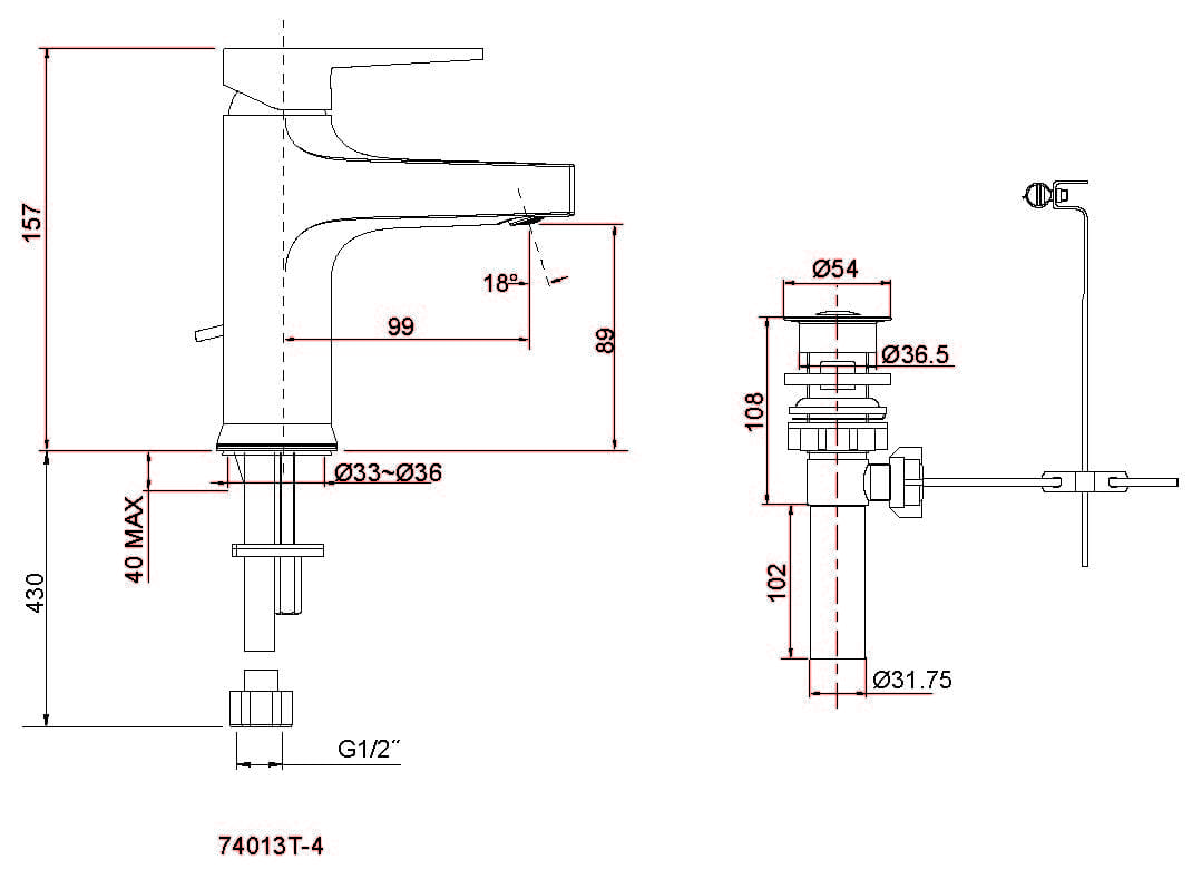 Bản vẽ kỹ thuật vòi rửa mặt nóng lạnh Kohler K-74013T-4-CP