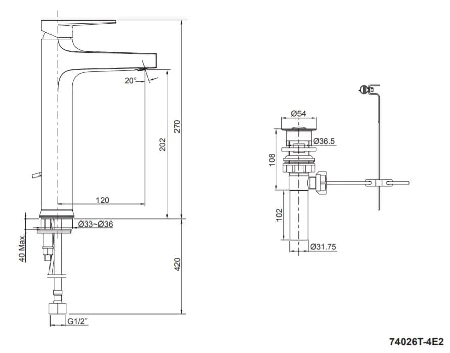 Bản vẽ kỹ thuật vòi chậu rửa cao Kohler K-74026T-4E2-CP