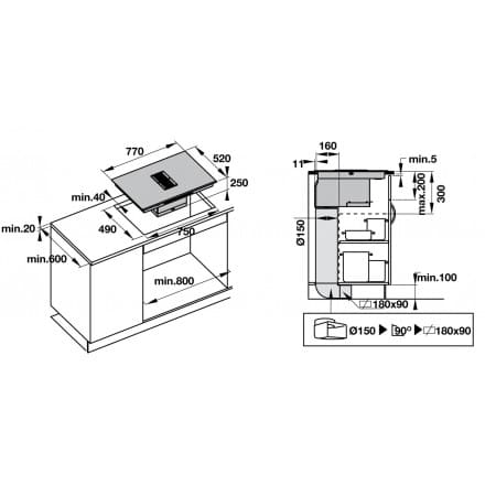 Bản vẽ kỹ thuật Bếp Điện Từ Hafele HC-IHH77D 536.61.655 Kết Hợp Hút Mùi