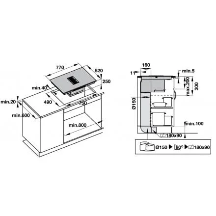 Bản vẽ kỹ thuật Bếp Điện Từ Hafele HC-IHH77D 536.61.655 Kết Hợp Hút Mùi