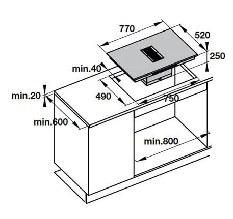 Hình ảnh bản vẽ kỹ thuật Bếp Điện Từ Hafele HC-IHH80A 539.66.698 Kết Hợp Hút Mùi 2 Vùng Nấu 