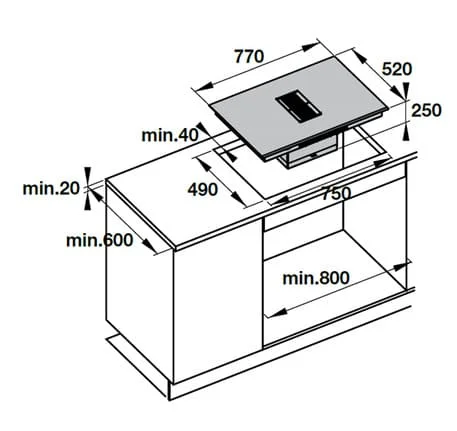 Hình ảnh bản vẽ kỹ thuật Bếp Điện Từ Hafele HC-IHH80A 539.66.698 Kết Hợp Hút Mùi 2 Vùng Nấu 