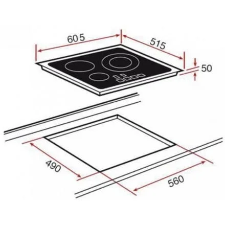 Hình ảnh bản vẽ kỹ thuật Bếp Điện Từ Hafele HC-IHH80A 539.66.698 Kết Hợp Hút Mùi 2 Vùng Nấu 