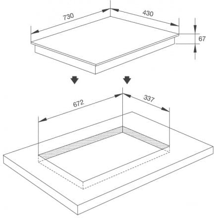 Hình ảnh bản vẽ kỹ thuật Bếp Điện Từ Hafele HC-IHH80A 539.66.698 Kết Hợp Hút Mùi 2 Vùng Nấu 