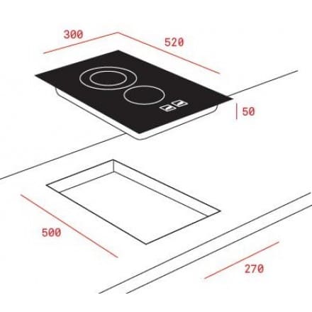 Hình ảnh bản vẽ kỹ thuật Bếp Điện Từ Hafele HC-IHH80A 539.66.698 Kết Hợp Hút Mùi 2 Vùng Nấu