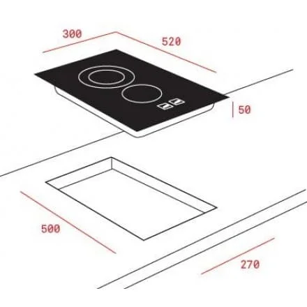Hình ảnh bản vẽ kỹ thuật Bếp Điện Từ Hafele HC-IHH80A 539.66.698 Kết Hợp Hút Mùi 2 Vùng Nấu 