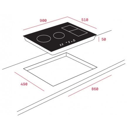 Hình ảnh bản vẽ kỹ thuật Bếp Điện Từ Hafele HC-IHH80A 539.66.698 Kết Hợp Hút Mùi 2 Vùng Nấu 