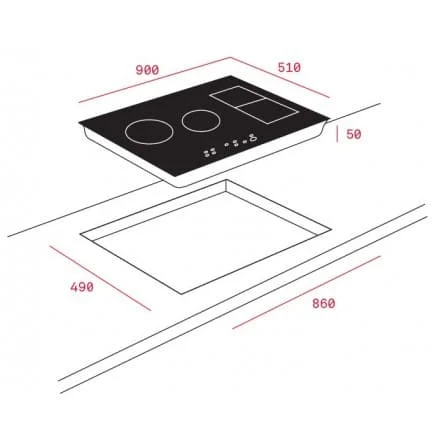 Hình ảnh bản vẽ kỹ thuật Bếp Điện Từ Hafele HC-IHH80A 539.66.698 Kết Hợp Hút Mùi 2 Vùng Nấu 