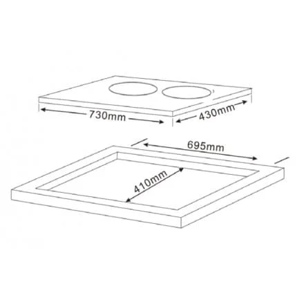 Hình ảnh bản vẽ kỹ thuật Bếp Điện Từ Hafele HC-IHH80A 539.66.698 Kết Hợp Hút Mùi 2 Vùng Nấu 